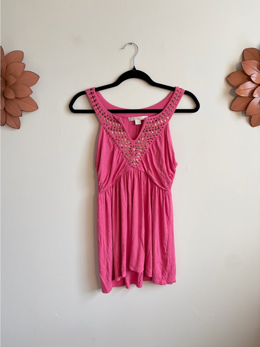 Boston Proper Pink Stud-Detail Sleeveless Tank